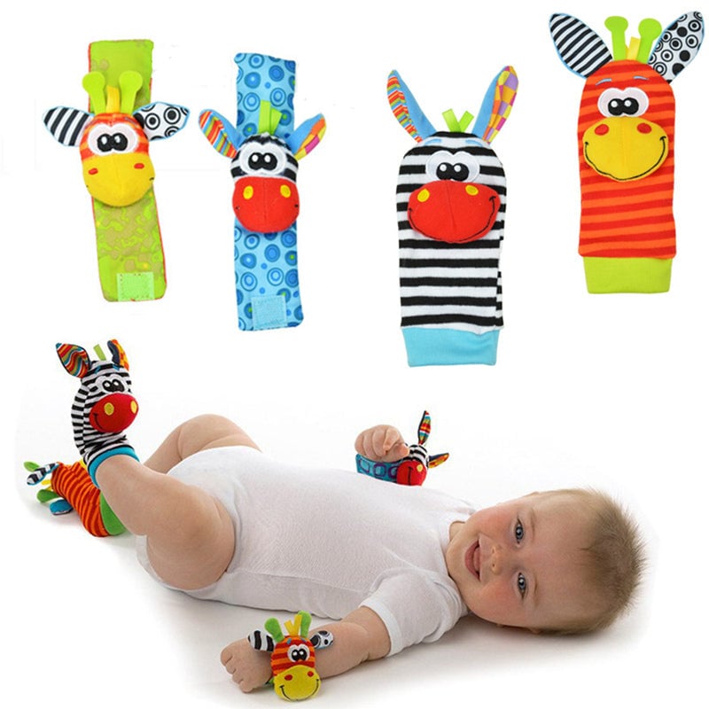 Infant Baby Kids Socks Wrist Rattle Set Plush Toys Foot Socks Image 1