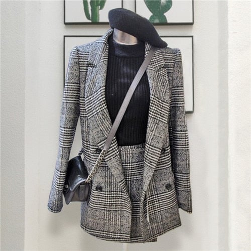 Long Sleeve Jacket Coat Women Outwears Plaid Suede Skirts Suit Women 2 Pieces Sets Women Suits Image 2