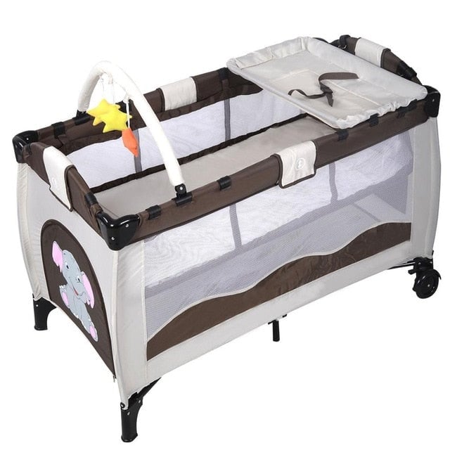 Baby Crib Playpen Playard Pack Travel Infant Bassinet Bed Foldable Pink Green Coffee Bule BB4397 Image 3