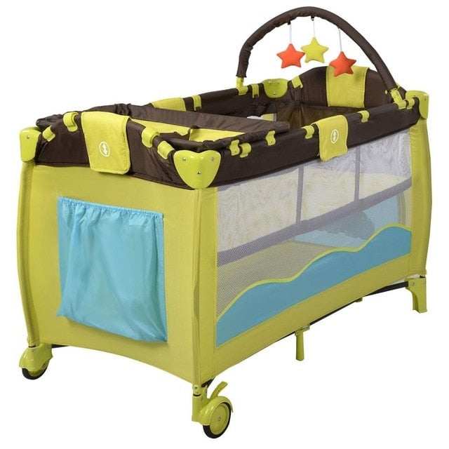 Baby Crib Playpen Playard Pack Travel Infant Bassinet Bed Foldable Pink Green Coffee Bule BB4397 Image 4