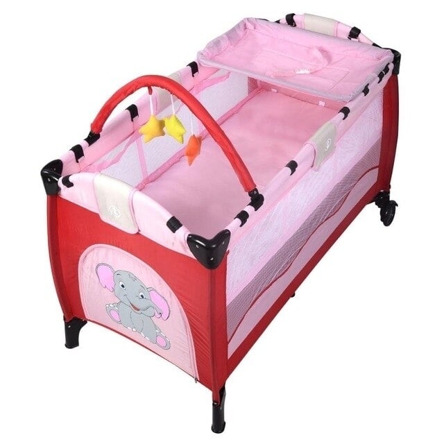 Baby Crib Playpen Playard Pack Travel Infant Bassinet Bed Foldable Pink Green Coffee Bule BB4397 Image 4