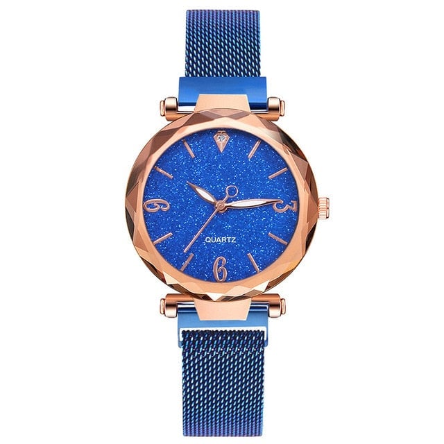 Rose Gold Women Watch 2019 Top Brand Luxury Magnetic Starry Sky Lady Wrist Watch Mesh Female Clock Image 2