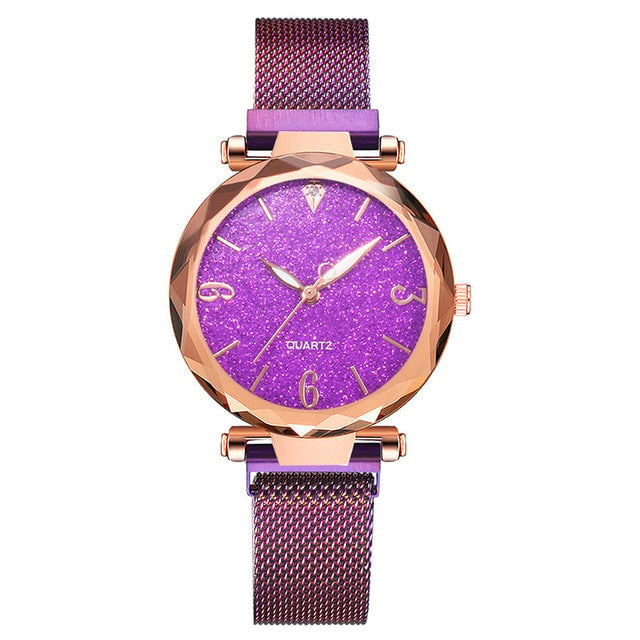 Rose Gold Women Watch 2019 Top Brand Luxury Magnetic Starry Sky Lady Wrist Watch Mesh Female Clock Image 3