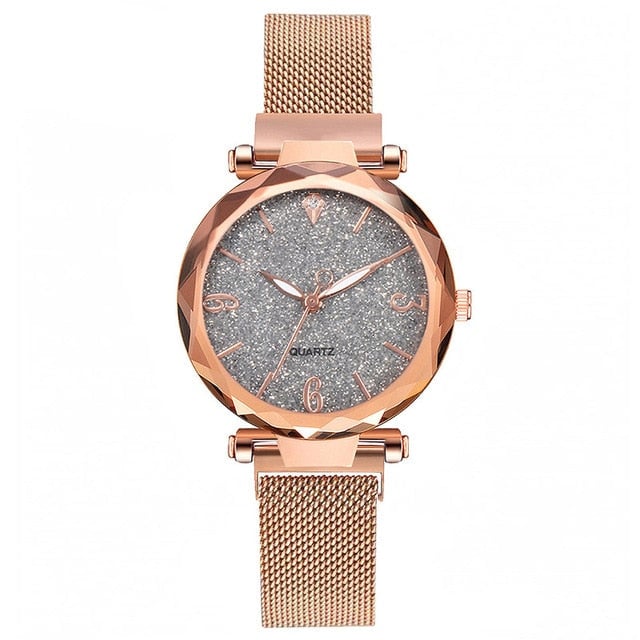 Rose Gold Women Watch 2019 Top Brand Luxury Magnetic Starry Sky Lady Wrist Watch Mesh Female Clock Image 4