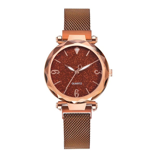 Rose Gold Women Watch 2019 Top Brand Luxury Magnetic Starry Sky Lady Wrist Watch Mesh Female Clock Image 6