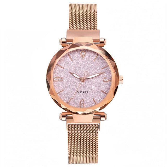 Rose Gold Women Watch 2019 Top Brand Luxury Magnetic Starry Sky Lady Wrist Watch Mesh Female Clock Image 7