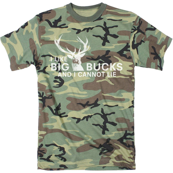 I Like Big Bucks And I Cannot Lie Youth Camo Tshirt Funny Hunting Tee Image 1