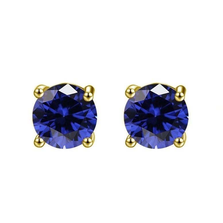 14k Yellow Gold Plated Created Blue Sapphire Round Stud Earring 6mm Image 1