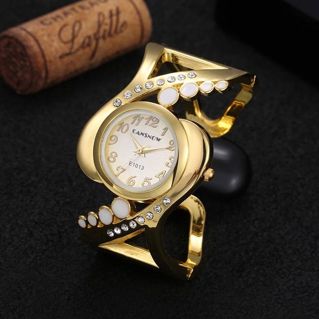 Women Bangle Wristwatch Quartz Crystal Luxury Rhinestone Elegant Watch Image 3