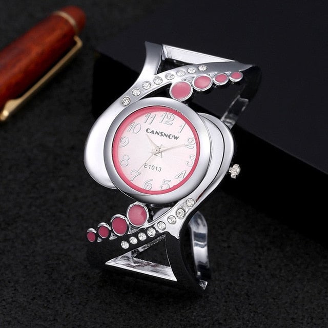 Women Bangle Wristwatch Quartz Crystal Luxury Rhinestone Elegant Watch Image 4