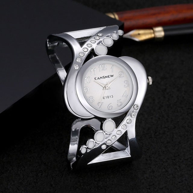 Women Bangle Wristwatch Quartz Crystal Luxury Rhinestone Elegant Watch Image 7