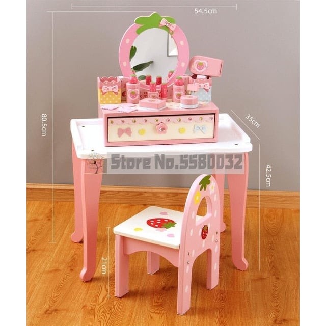 Pink Simulation Princess Dressing Table and chair Childrens Dressers For 3-6 Years Old Home Wooden Toy Girls Child Image 2