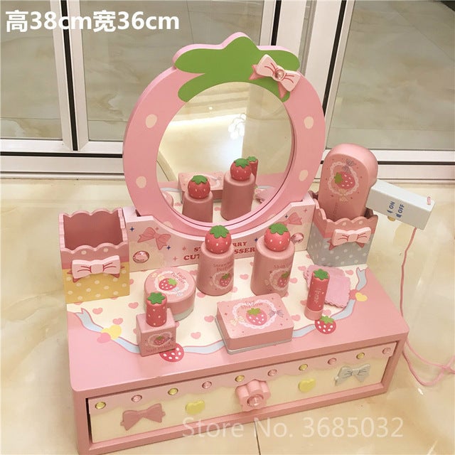 Pink Simulation Princess Dressing Table and chair Childrens Dressers For 3-6 Years Old Home Wooden Toy Girls Child Image 4