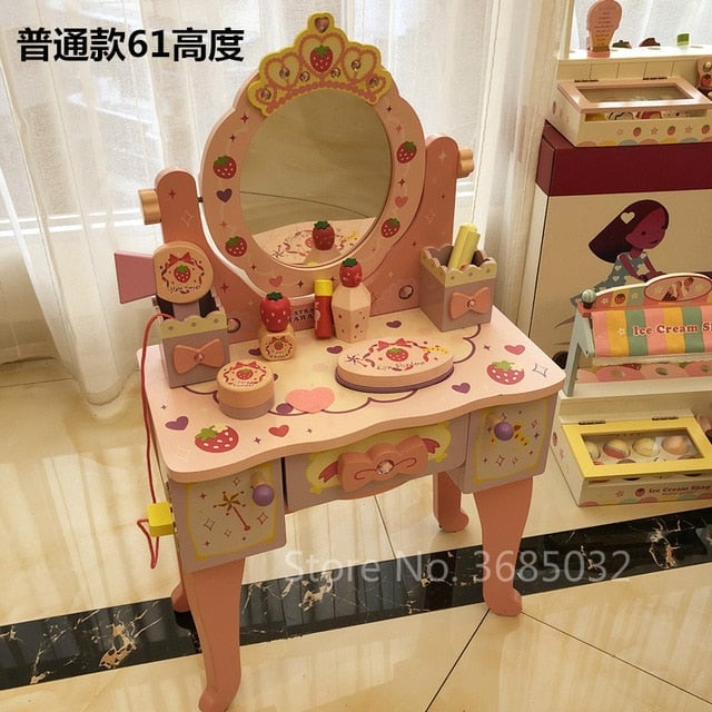 Pink Simulation Princess Dressing Table and chair Childrens Dressers For 3-6 Years Old Home Wooden Toy Girls Child Image 4