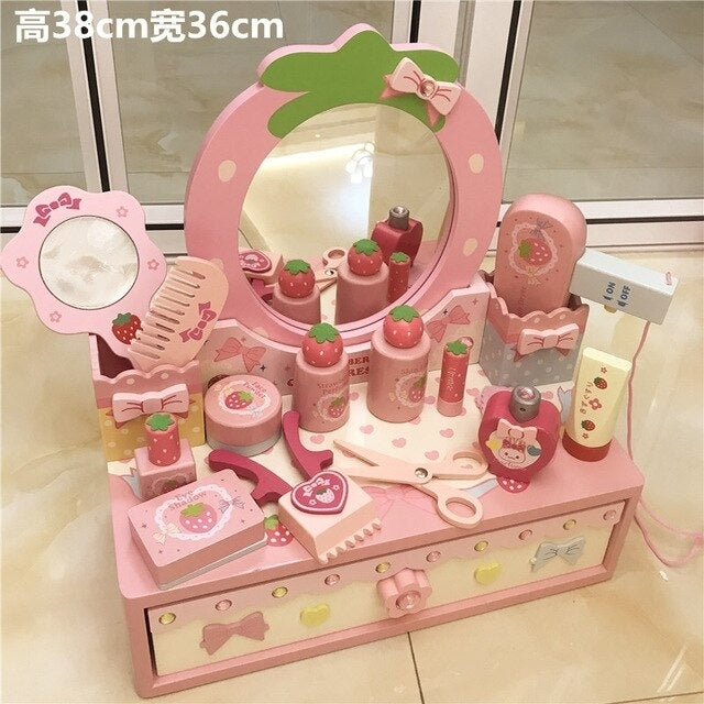 Pink Simulation Princess Dressing Table and chair Childrens Dressers For 3-6 Years Old Home Wooden Toy Girls Child Image 7