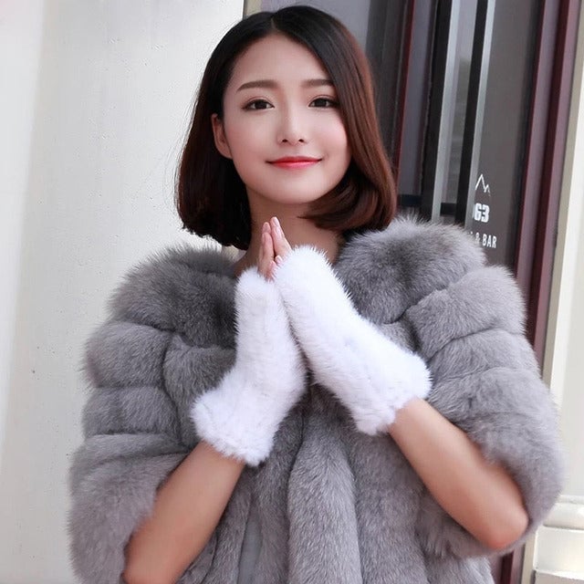 real mink faux coat fashion with stand collar 90cm length Image 1