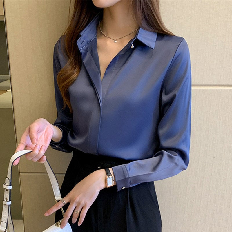 Summer Ice Silk Knitted Tops Short Sleeve Solid Bright Office Lady Work Causal Silk Shirts Korean Japan Slim Knitwear Image 1