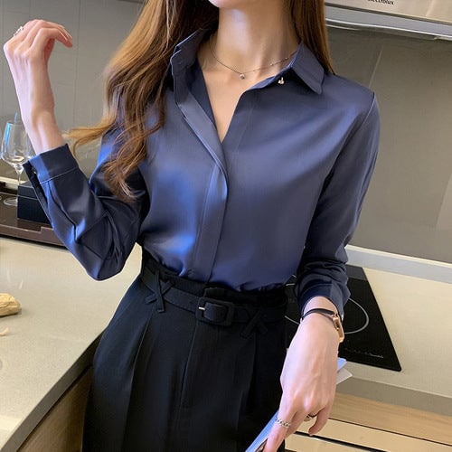 Summer Ice Silk Knitted Tops Short Sleeve Solid Bright Office Lady Work Causal Silk Shirts Korean Japan Slim Knitwear Image 4