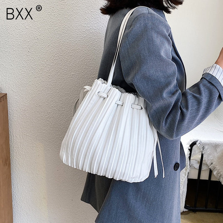 [BXX] Solid Color PU Leather Bucket Bag Female Crossbody Bags For Women 2020 Summer Sweet High Capacity Shoulder Image 1