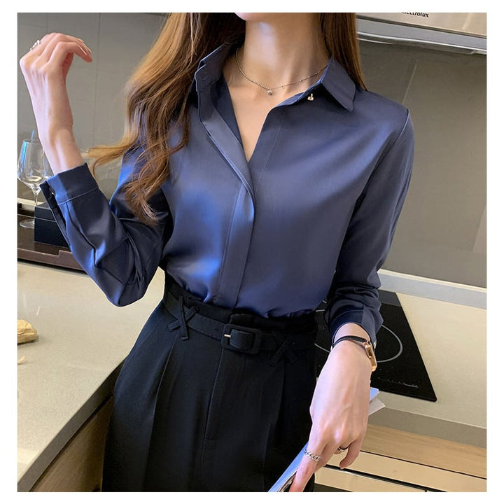 Summer Ice Silk Knitted Tops Short Sleeve Solid Bright Office Lady Work Causal Silk Shirts Korean Japan Slim Knitwear Image 11