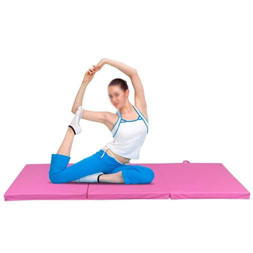 6 Ft. X 2 Ft. X 2 In. Tri-Fold Gymnastic Folding Exercise Aerobics Pink Stretching Yoga Mat Image 2