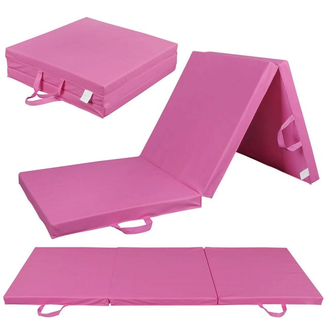 6 Ft. X 2 Ft. X 2 In. Tri-Fold Gymnastic Folding Exercise Aerobics Pink Stretching Yoga Mat Image 3