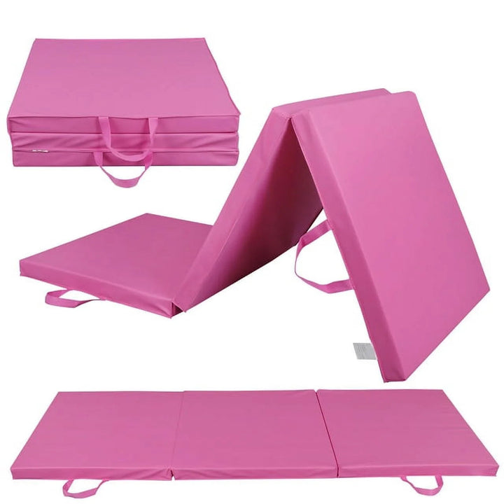 6 Ft. X 2 Ft. X 2 In. Tri-Fold Gymnastic Folding Exercise Aerobics Pink Stretching Yoga Mat Image 4