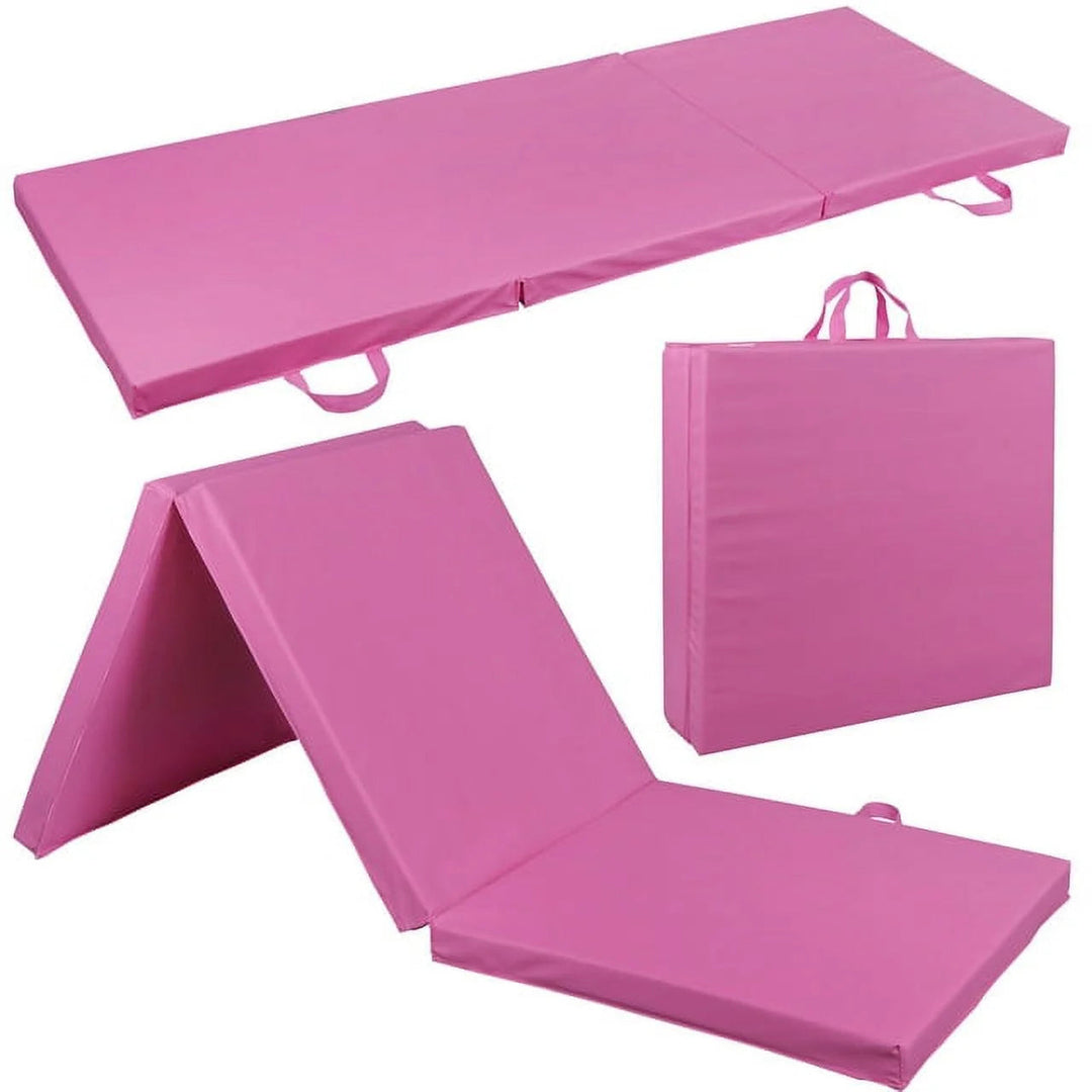 6 Ft. X 2 Ft. X 2 In. Tri-Fold Gymnastic Folding Exercise Aerobics Pink Stretching Yoga Mat Image 7