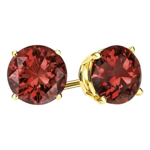 14k Yellow Gold Plated Garnet Round Stud Earrings 6mm Womens Jewelry Red Image 1