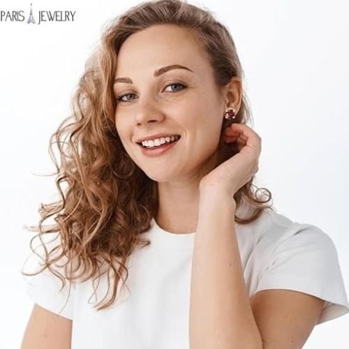 14k Yellow Gold Plated Garnet Round Stud Earrings 6mm Womens Jewelry Red Image 2