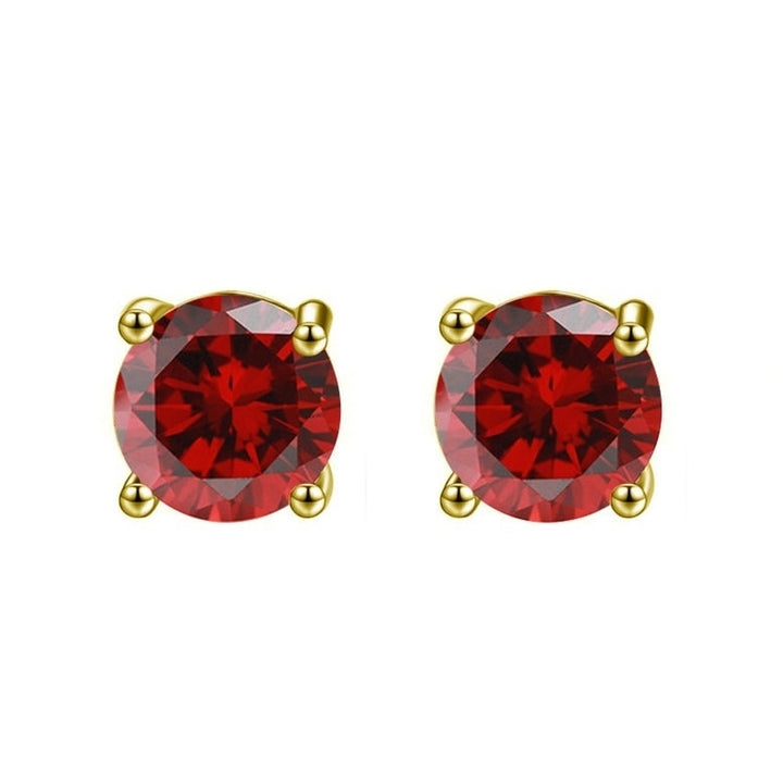 14k Yellow Gold Plated Created Ruby Round Stud Earrings 6mm Red for Women Image 1