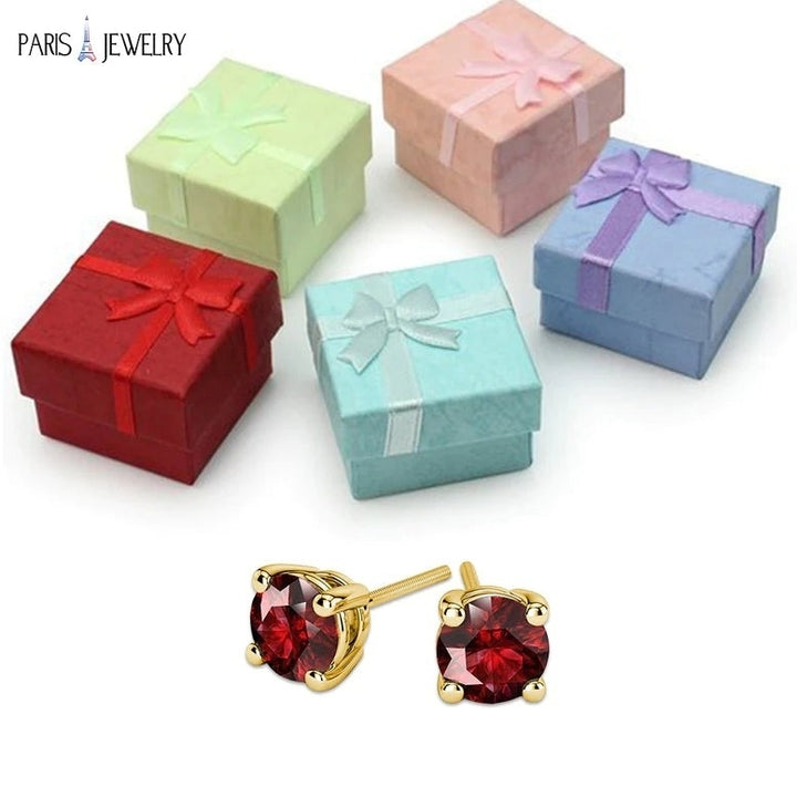 14k Yellow Gold Plated Created Ruby Round Stud Earrings 6mm Red for Women Image 3