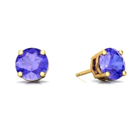 14k Yellow Gold Plated Created Tanzanite 6mm Round Stud Earrings for Women Image 1