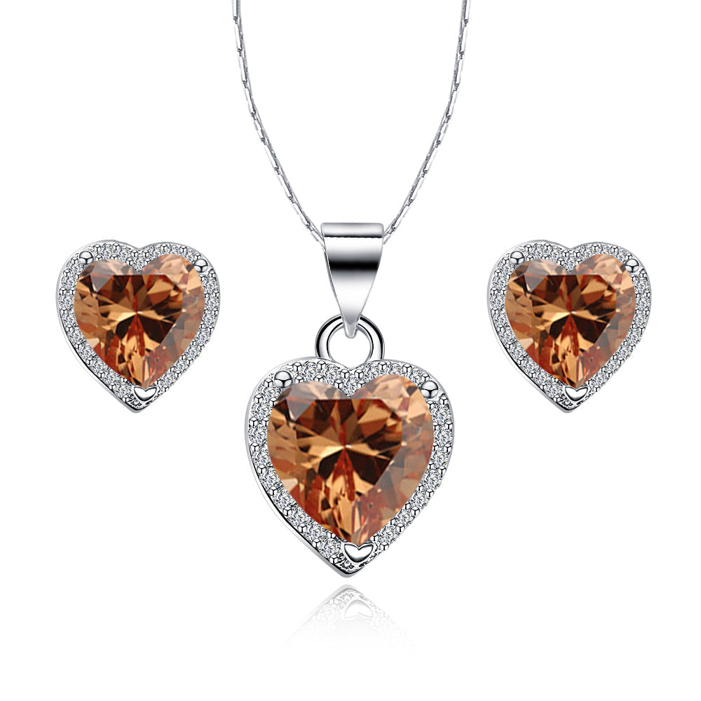 Paris Jewelry 18k White Gold Plated Heart 4ct Created Champagne Necklace Earrings Set Image 1