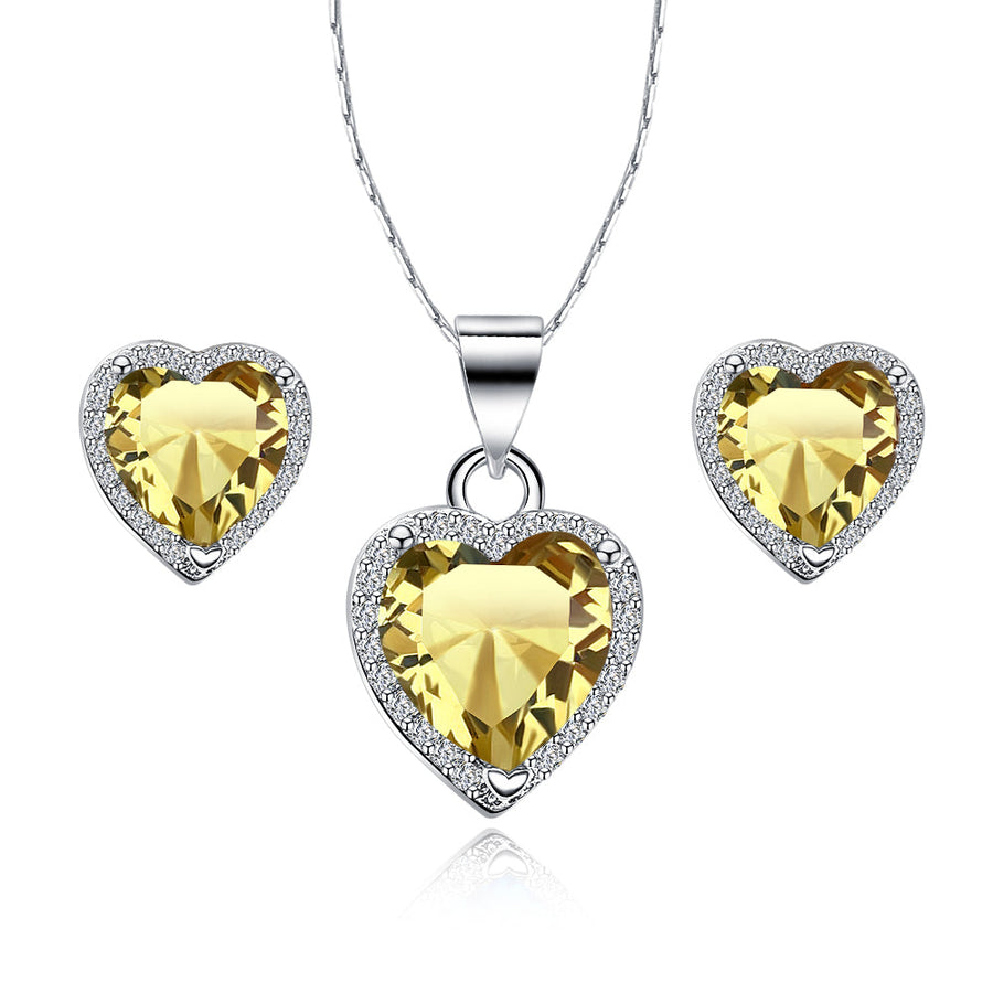 Paris Jewelry 18k White Gold Plated Heart Necklace Earrings 4 Carat Citrine Set Image 1