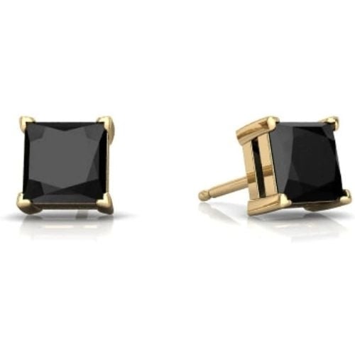 14k Yellow Gold Plated Black Sapphire Princess Cut Stud Earrings 6mm Women Image 1