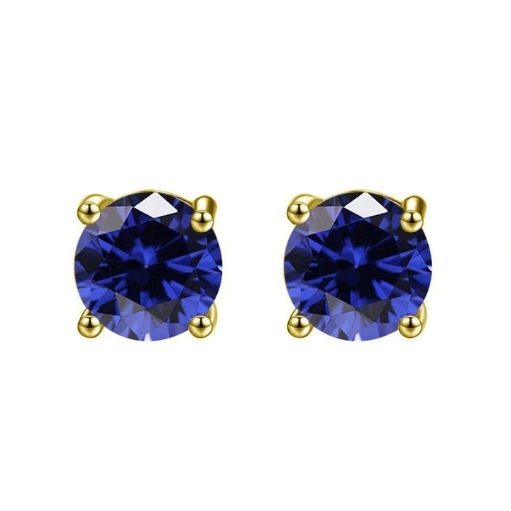 14k Yellow Gold Plated Blue Sapphire Princess Cut Stud Earrings 6mm Women Image 1