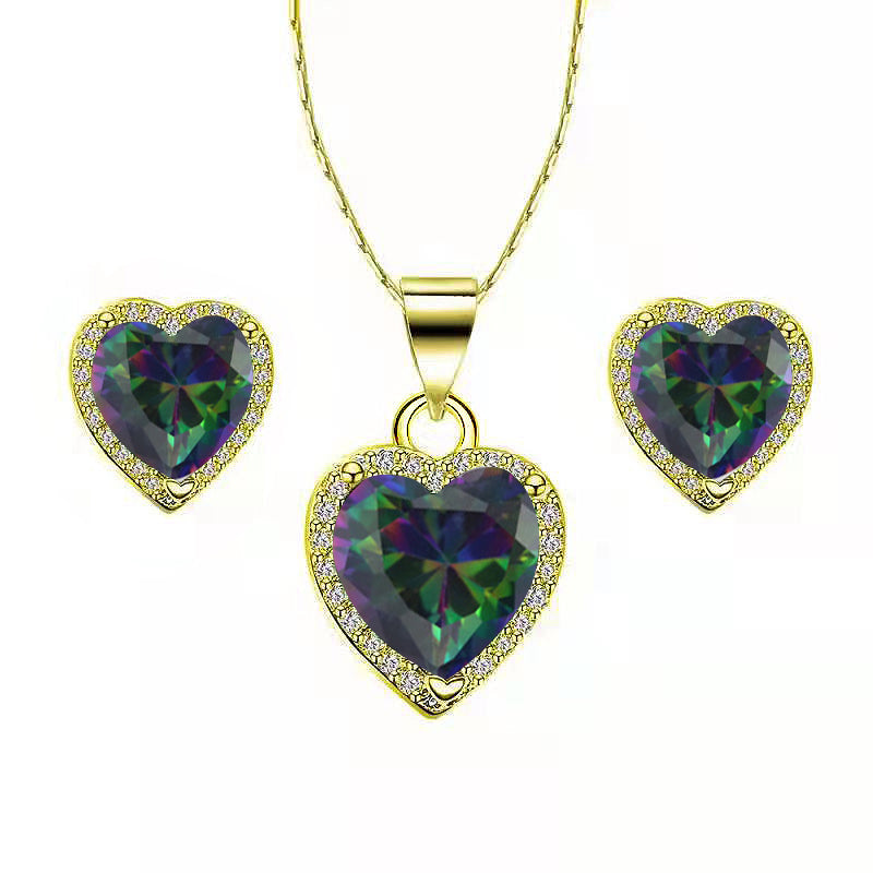 Paris Jewelry 18k Gold Plated Heart Necklace Earrings Set 4 Carat Mystic 18 Inch Image 1