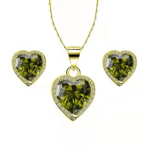 Paris Jewelry 18k Gold Plated Heart Necklace Earrings Set Created Peridot 18 Inch Image 1