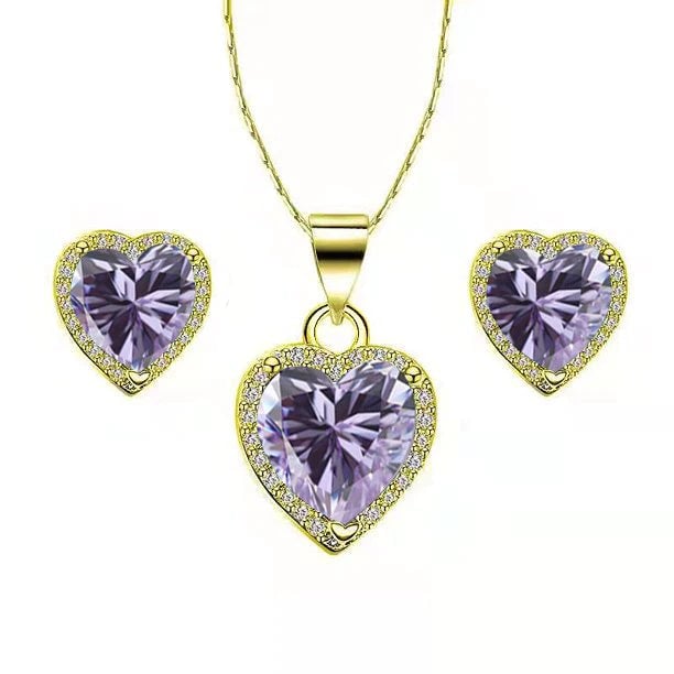 Paris Jewelry 18k Gold Plated Heart Necklace Earrings 4ct Created Tanzanite Set Image 1