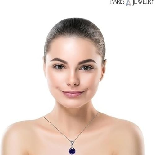 18K White Gold 1-2 Carat Created Amethyst Round Stud Necklace Plated 18 Inch Image 2