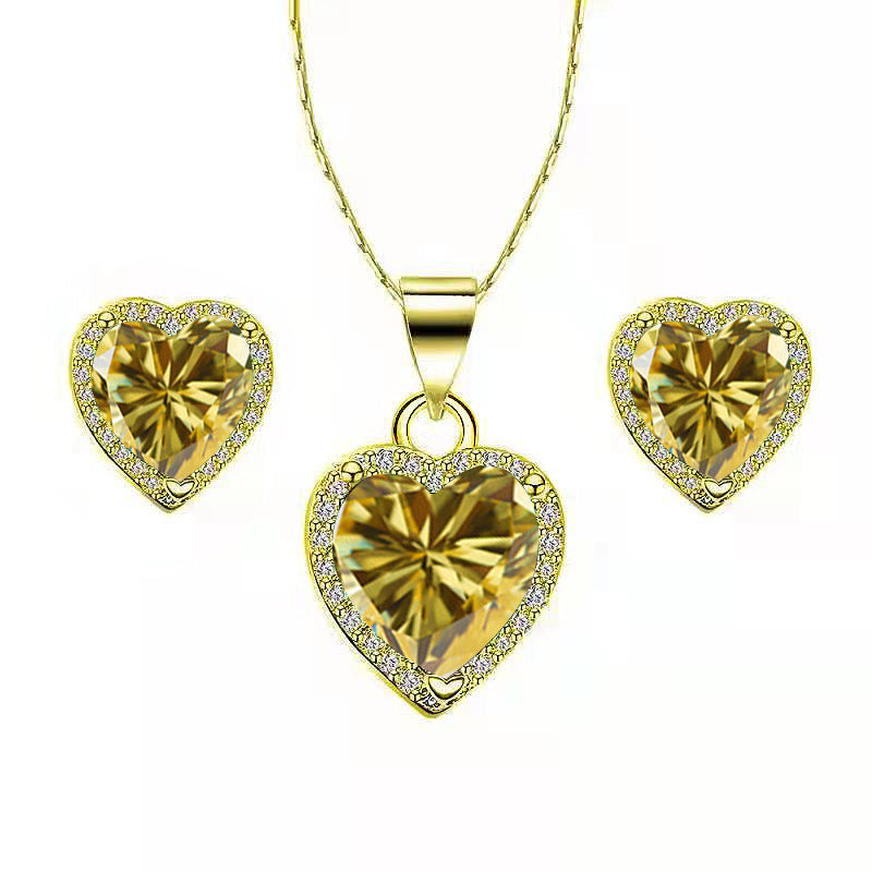 Paris Jewelry 18k Gold Plated Heart Necklace Earrings Set 4 Carat Yellow Sapphire Image 1