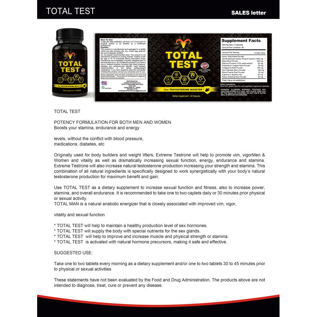 Total Test Testosterone Booster Rock Hard Combo 30 Day Supply Maximum Strength Image 4