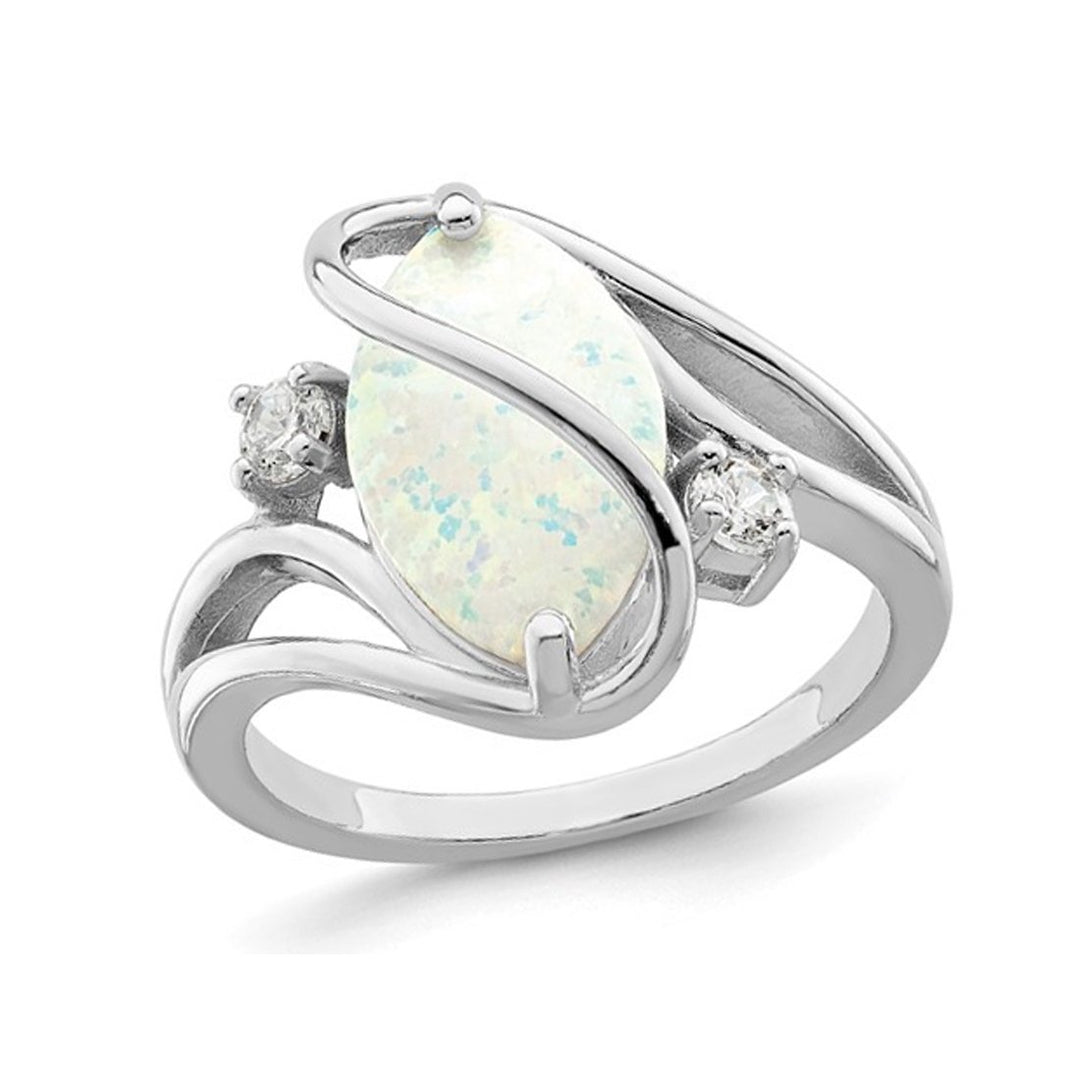 Lab-Created Opal Ring in Sterling Silver with Synthetic Cubic Zirconia (CZ)s Image 1