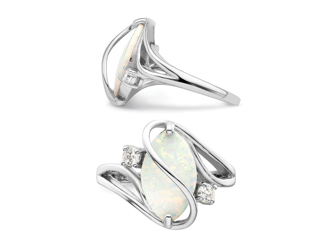 Lab-Created Opal Ring in Sterling Silver with Synthetic Cubic Zirconia (CZ)s Image 3