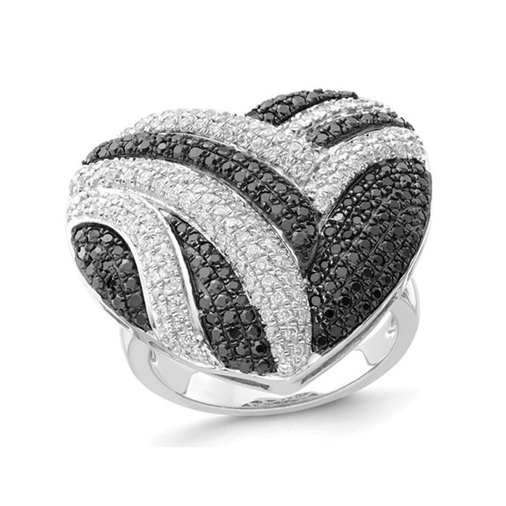 Sterling Silver Black and White Synthetic Cubic Zirconia (CZ) Heart Ring Image 1