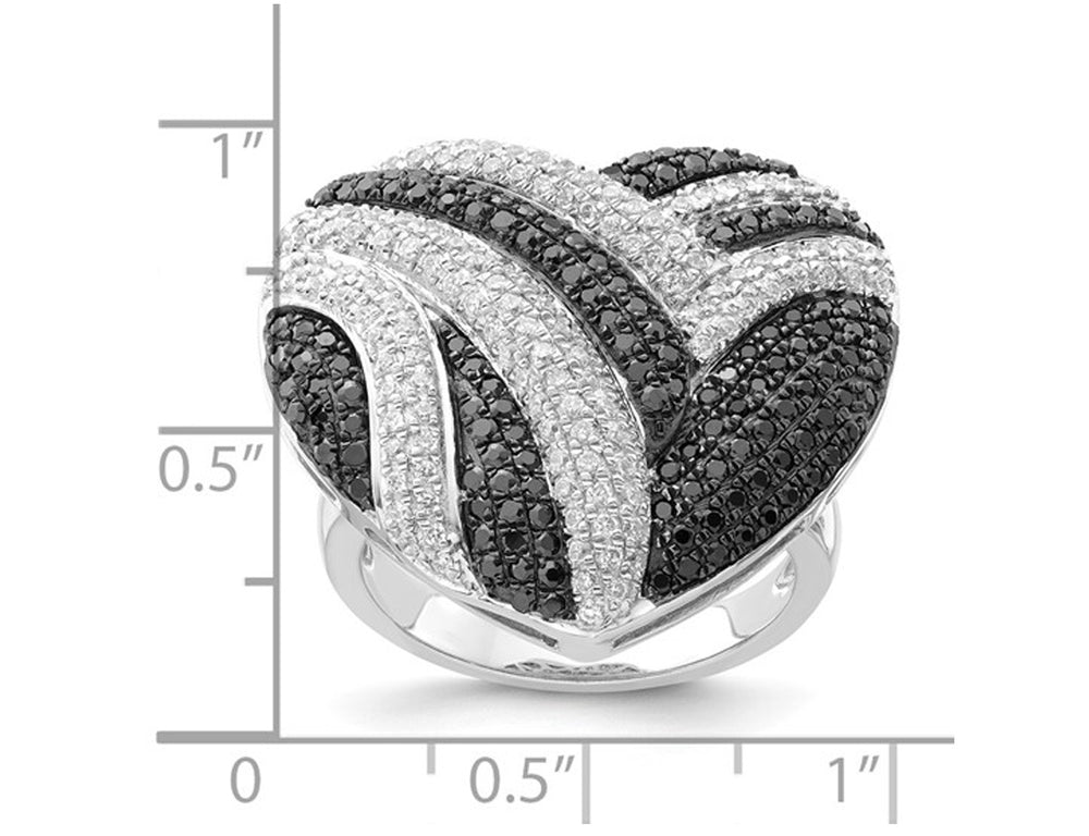 Sterling Silver Black and White Synthetic Cubic Zirconia (CZ) Heart Ring Image 2