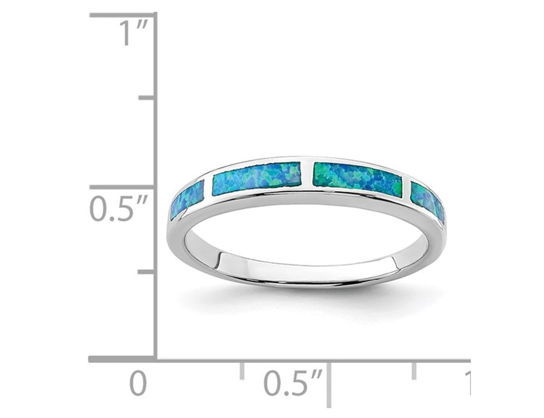 Lab Created Blue Opal Inlay Band Ring in Sterling Silver Image 3