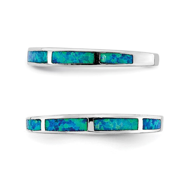 Lab Created Blue Opal Inlay Band Ring in Sterling Silver Image 4