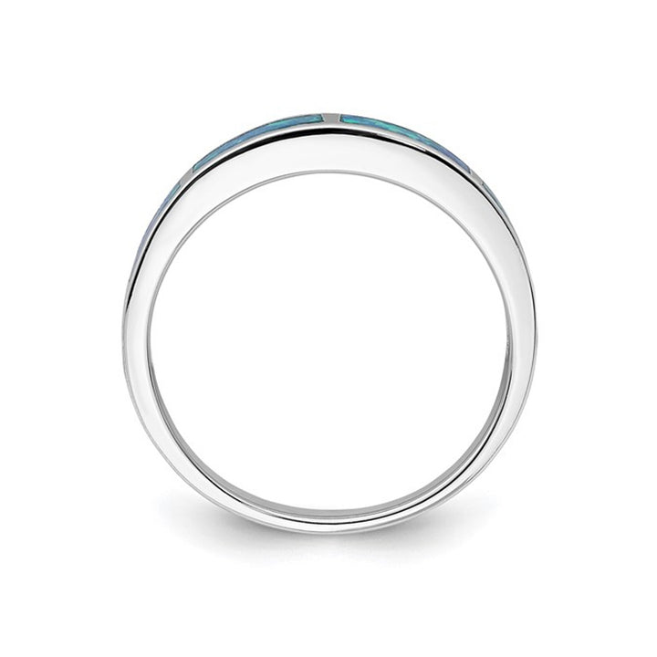 Lab Created Blue Opal Inlay Band Ring in Sterling Silver Image 4